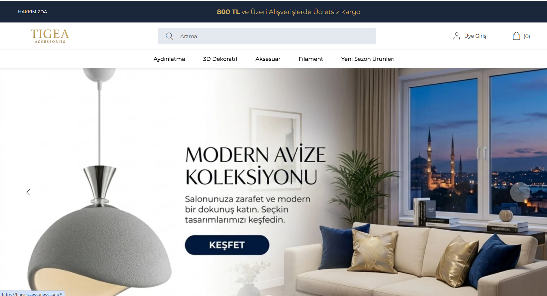 Tigea Accessories web sitesi ana sayfası